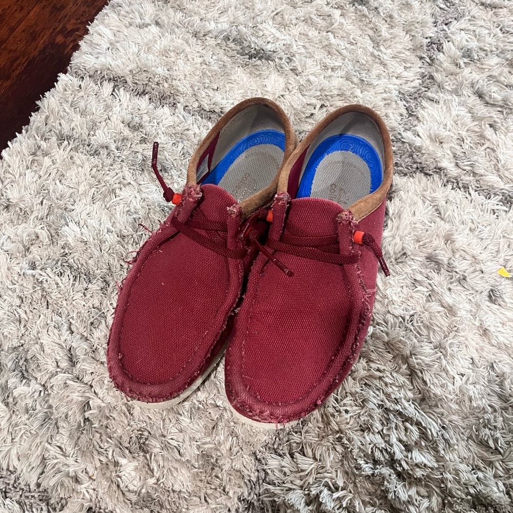 Clarks Red Canvas Oxfords
